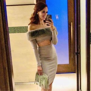 Fashion Nova 2 piece Fur crop top/skirt set